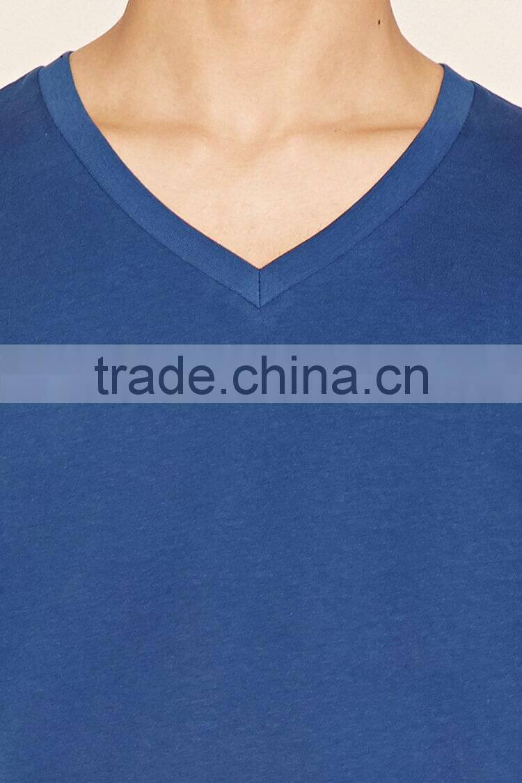 2017 Guangzhou Shandao OEM Summer 180g 100% Cotton V-Neck Short Sleeve Slim Fit Men's T- Shirt