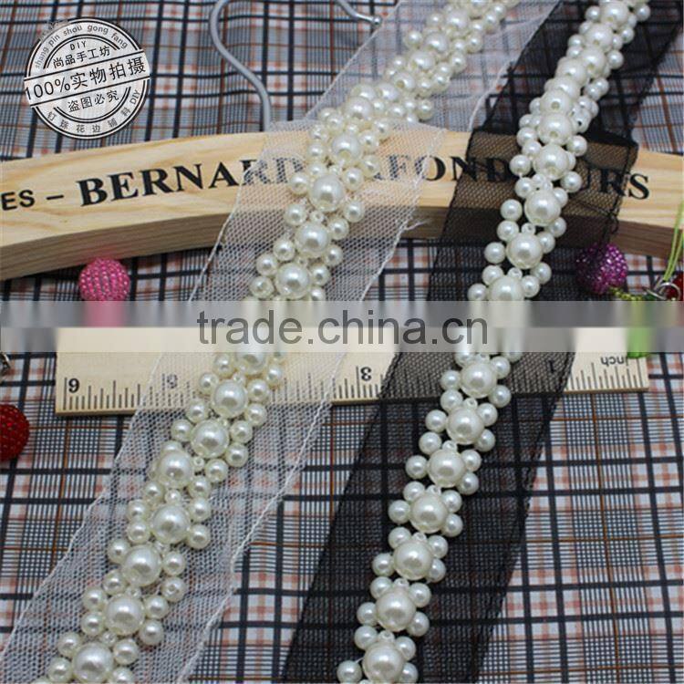 Sewing Accessories Black White Pearl Trim Bridal Sash Bridal Belt Beaded Jewelry Trim Lace Appliques