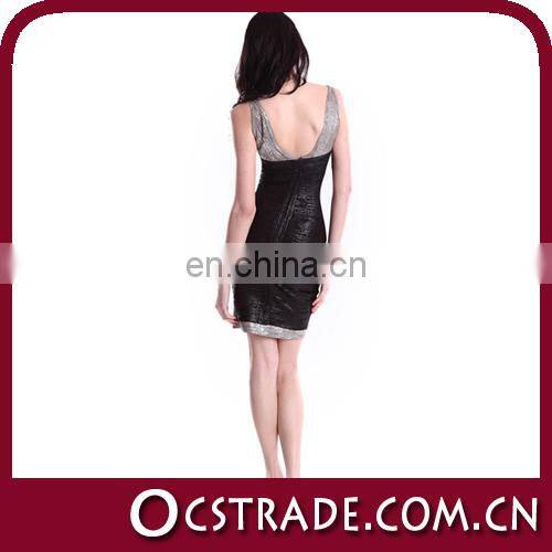 2014 sexy bronzing v neck black knee length short chiffon cocktail dresses