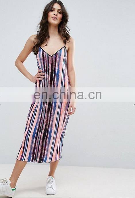 2017 Latest Design Midi Pencil Dress Splash Print V-neckline Dress Adjustable Straps Dress For Women