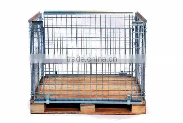Forklift wire mesh metal foldable cage pallets with wooden pallets