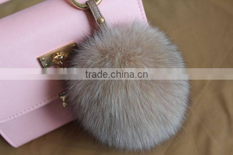 High Grade Personalized Real Racoon Fox Fur Pom Pom Metal Keychains