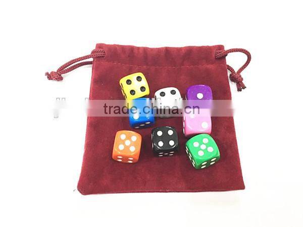 hot sale custom red velvet dice bag with colored casino dice