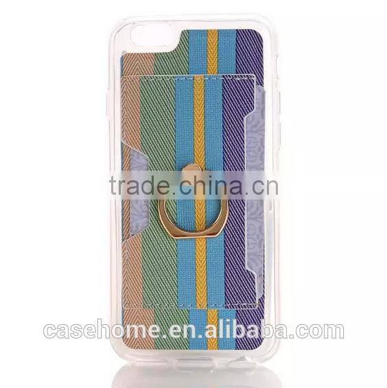 Leather Coated Soft TPU Case for iPhone 6 Ring Grip Stand Holder Cover Case