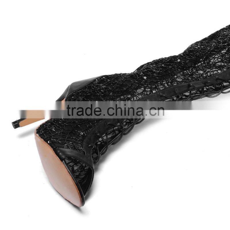 Catwalk night club wear gladiator over the knee thigh high boots woman runway lace up peep toe botas