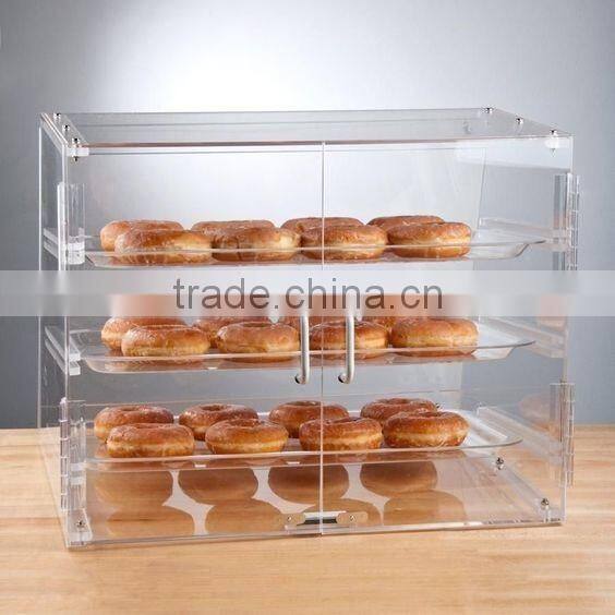 Bagels Donuts 3 Tray Bakery Clear Acrylic Display Case with Rear Doors