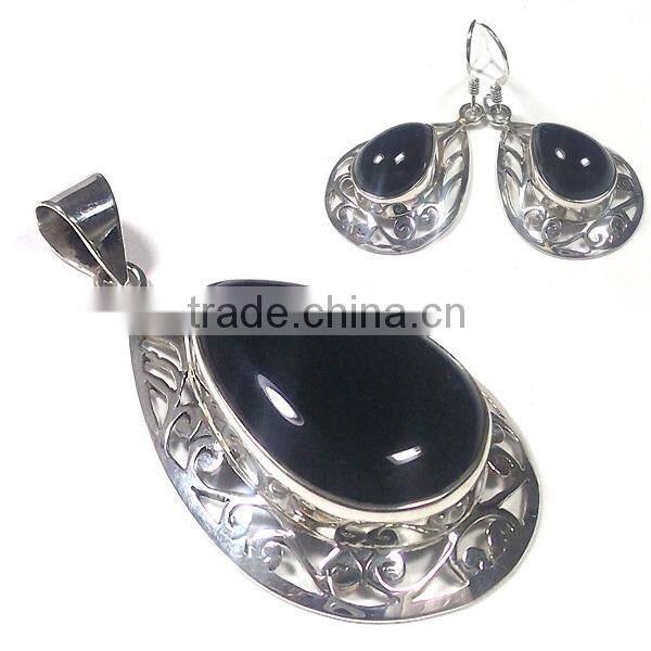 wholesale Natural stone jewelry set 925 silver jewelry Handmade pendant studs