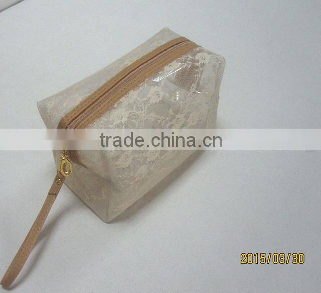 Popular Beauty Transparent with mesh cosmetic bag