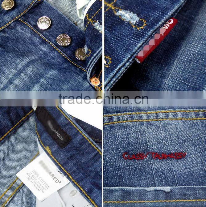100% Cotton Custom/OEM Distress High Rank White Pocket Temperament Fashion Jeans jeans men