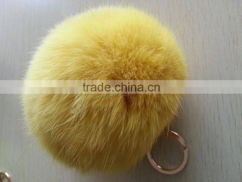 Real fluffy and soft rabbit fur pom poms keyrings