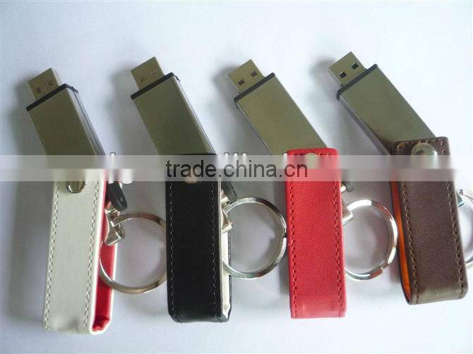 Colorful Leather Swivel USB Flash Drive with Keychain