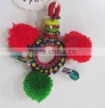 Pompom Banjara Keychain Mirror Hippie Trible Keyring Handmade Tassels