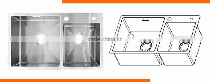 Universal kitchen 4mm thickness board rectangular double bowl sink with SUS 304