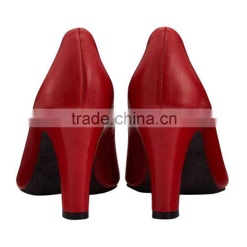 Fancy Party High Heel Round toe shape classic ladies breatheable PU lining comfortable RED sheep skin pump shoes