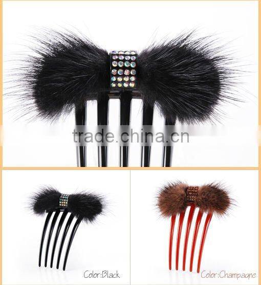 Fashion fur rhinestone Insert Comb