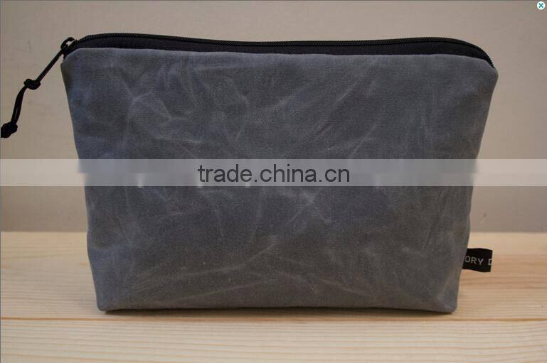 High quality and personalized waxed canvas unisex zippered pouch , waterproof pouch for swimming , fabric zipper pouches