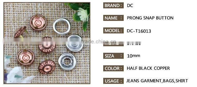 Metal material prong snap fastener for leather bag garment