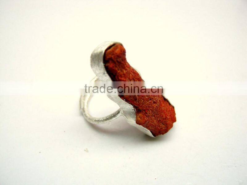 Raw Sponge Coral Natural Gemstones Ring, Matt Finish Adjustable Rings, 925 Solid Sterling Silver Coral Rings