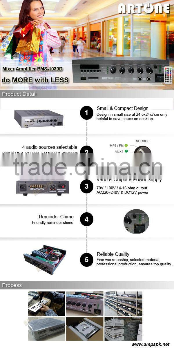 PMS-1060D small size speaker wireless receiver 2.1 DC 12v bluetooth USB Mp3 SD Audio Power Mixer amplifier