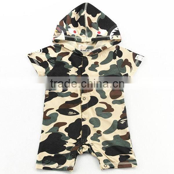 Hot selling short sleeve baby cotton hoodie bodysuit