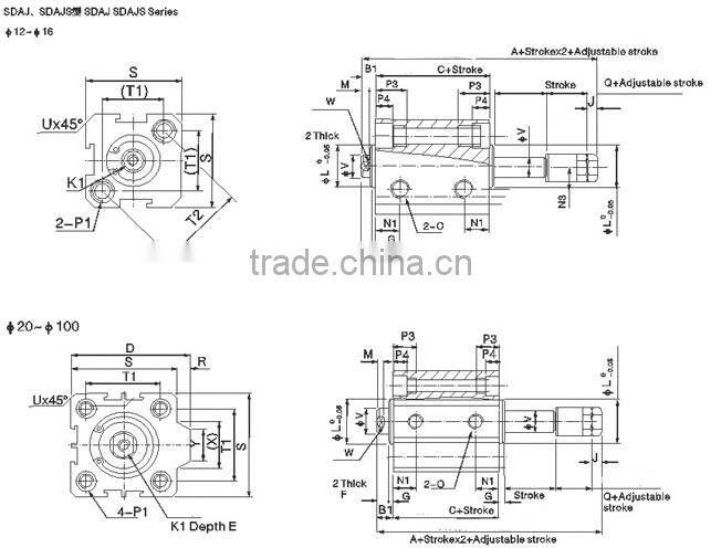 Air thin cylinders Double acting industrial shock absorbers 12V linear actuator