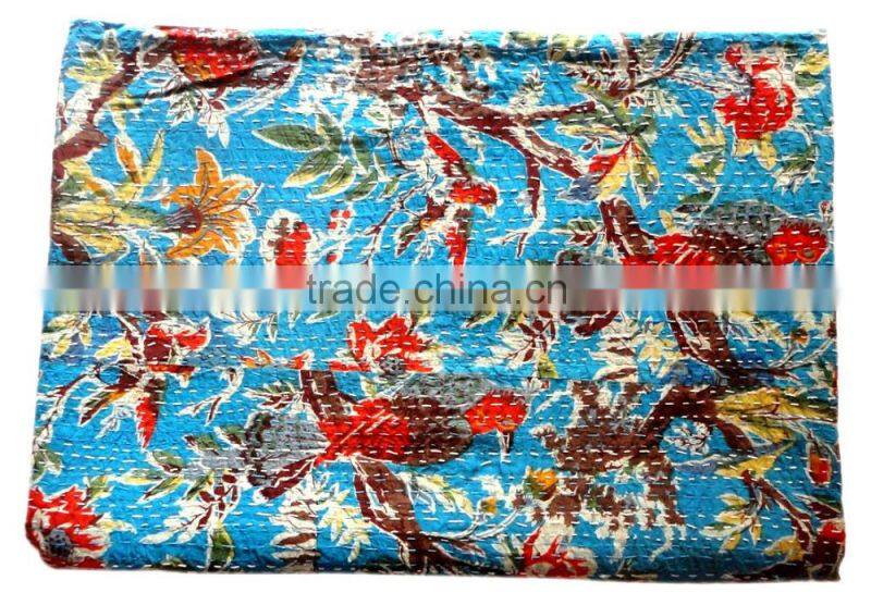 RTHKG-20 Indian Bengali Designer Fruit Floral Cotton Fabric Kantha Gudari Bedspread Traditional Manufacturer Wholesaler Throw