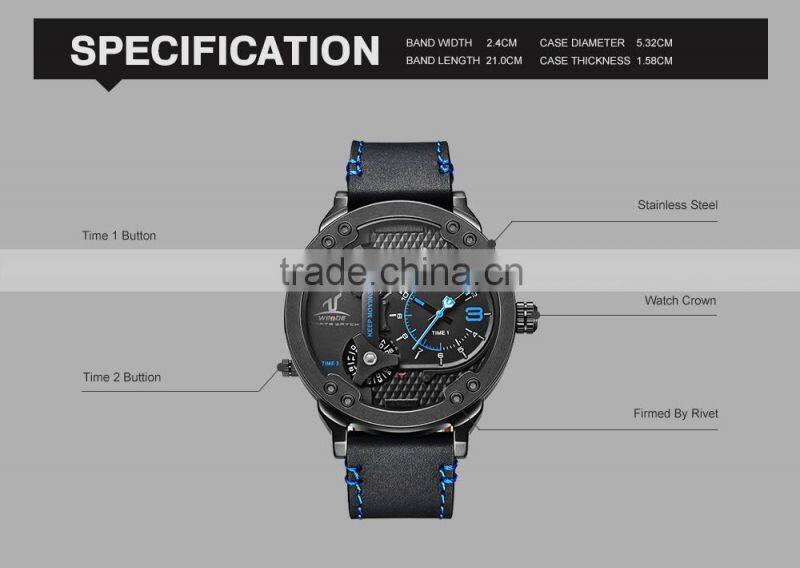 WEIDE Luxury Watch Brand Men Quartz Watches Genuine Leather Watch Strap Waterproof Casual Wrist Watches Men