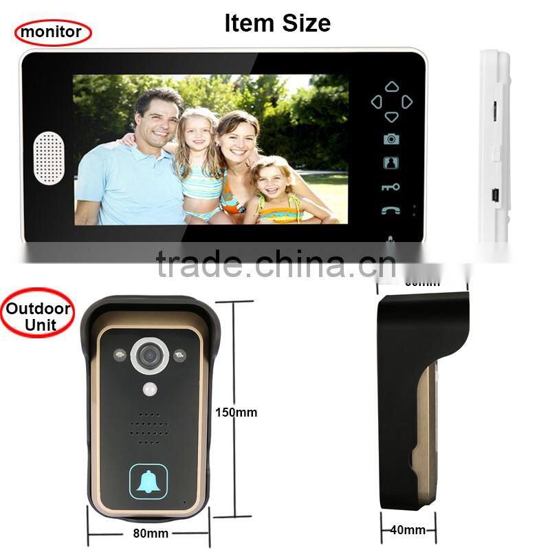 7 Inch Color 2.4GHz Wireless Video Door Phone Along with Door Lock Release