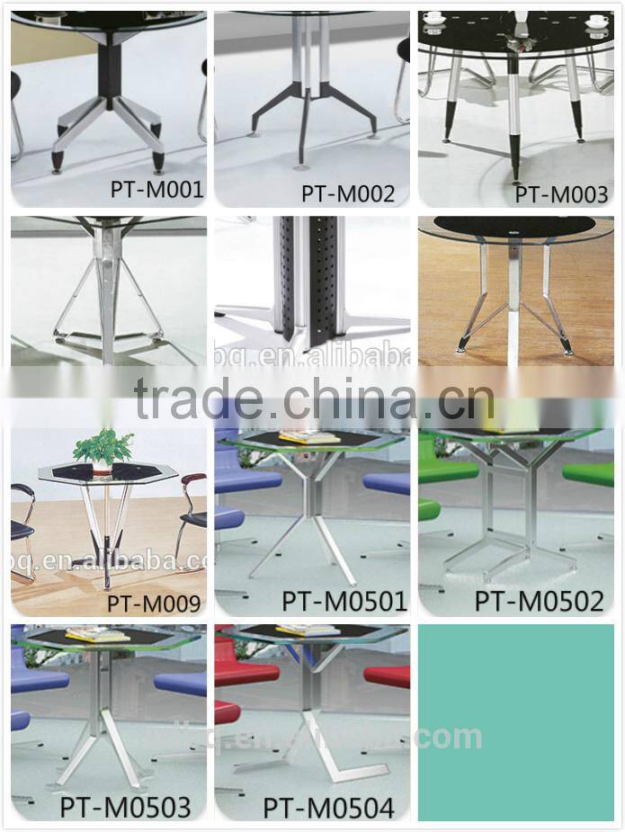 PT-M009 Tempered Glass Top Stainless Steel Leg circular Tea Table small meeting table use for office tea room