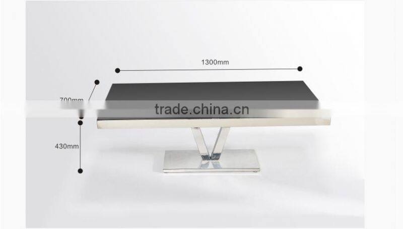 Glass top Stainless Steel V-shape foot tea table