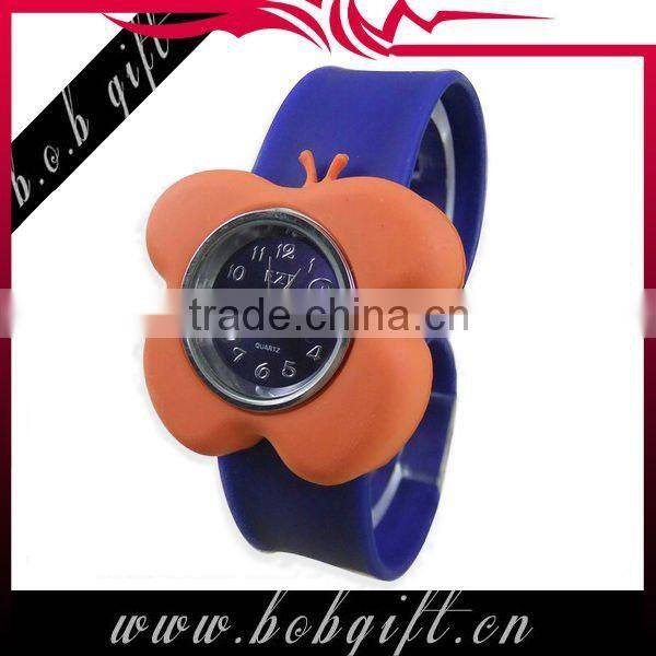 2014 cute butterfly shaped silicone snap band watches for kids