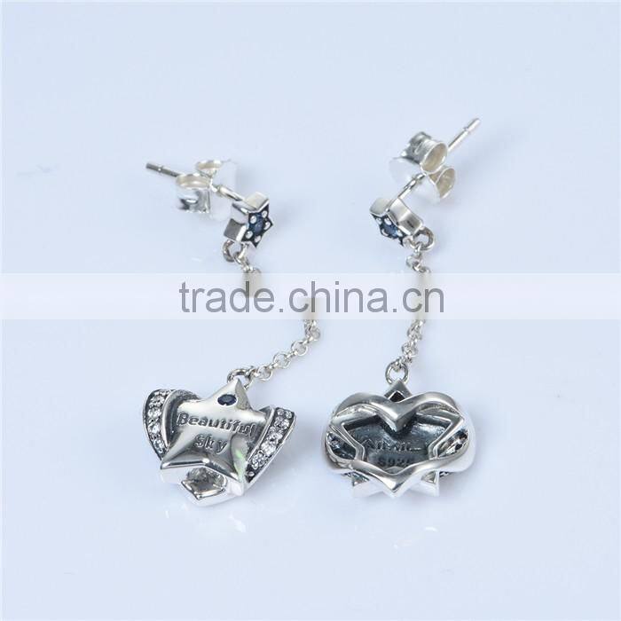 Long Fashion Design Raw Material Engraved Hanging Pave Diamond Earrings