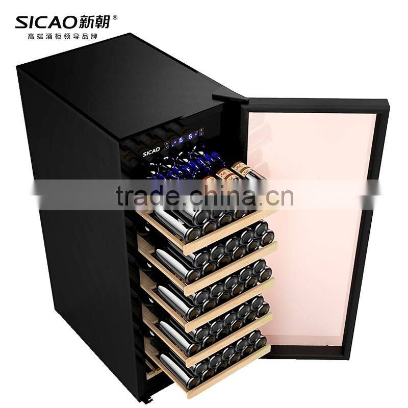 SICAO New Compressor Wine Cellar Cooler double layer glass door Wine Refrigerators with AC100~240V