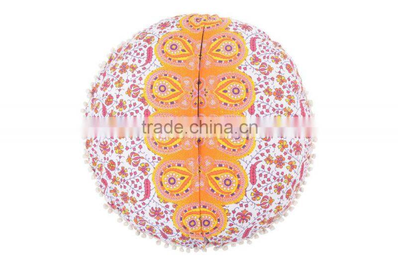 Round Mandala Mantas Throw Pillow Cover Decorative Indian Outdoor Cushion Pom Pom Boho Large Floor Pillow Case