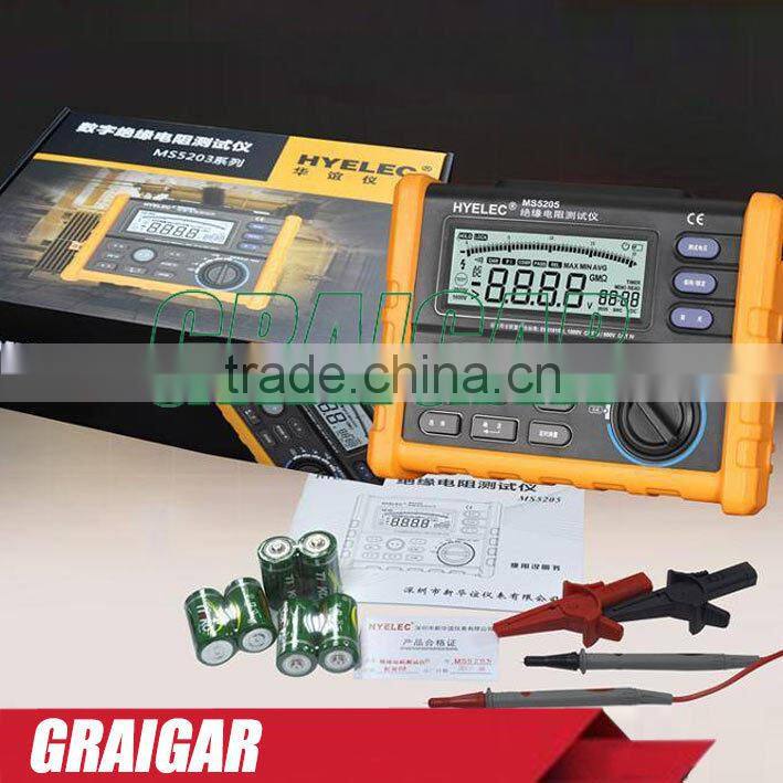 Portable Digital Megger HYELEC MS5205 250V/500V/1000V/2500 Digital Insulation Resistance Tester Megger MegOhm Meter