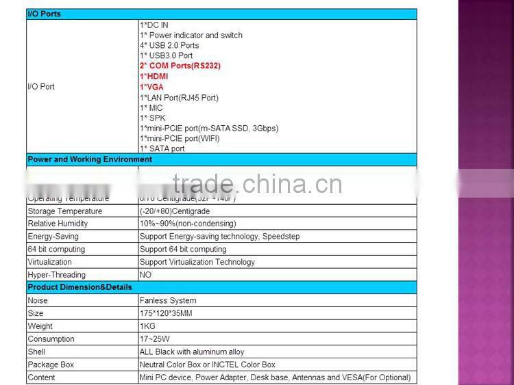 Partaker Intel Quad Core n2920 n3510 N2930 N3520 N3530 J1800 1037u 2117u Processor