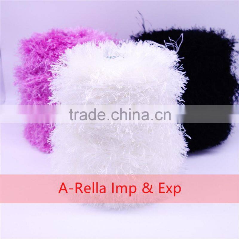 100% polyester feather yarn , with heat setting , crochet yarn