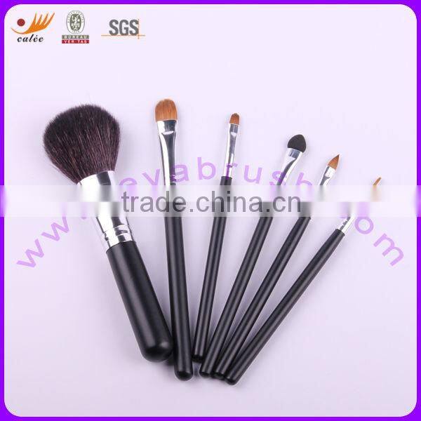 Cosmetic brush set of 6-piece,made of aluminum ferrule and wooden handle