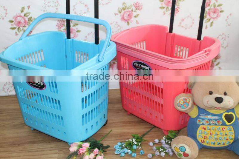 Shopping trolley basket with colourful baskets with pulling handle and wheels. Selling with cheap price!.