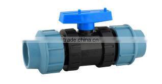hdpe double union pp ball valve PN16(straight)pp compression fitting for H DPE pipes /plastic ball valve