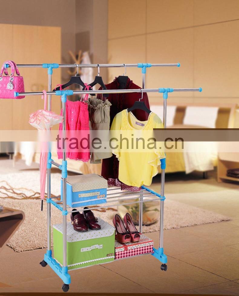 Double rods garment telescopic drying rack