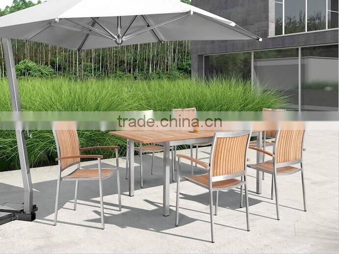 Dining teak wood design center high chair and high table outdoor furniture