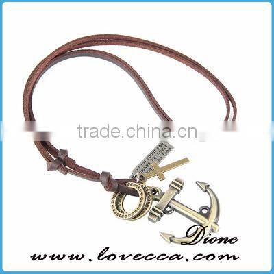 Newest Adjustable Bronze Tone Vintage Leather Pendant Necklace