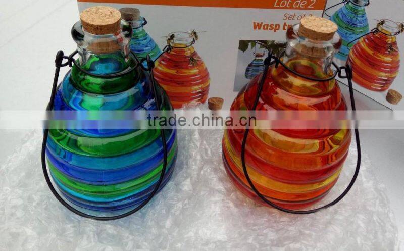 hanging glass bee catcher, glass wasp trap with cork stopper