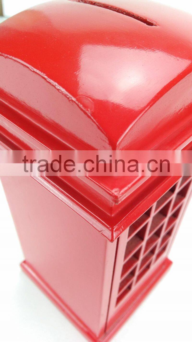 red big telephone booth fashion decor wooden money saving box
