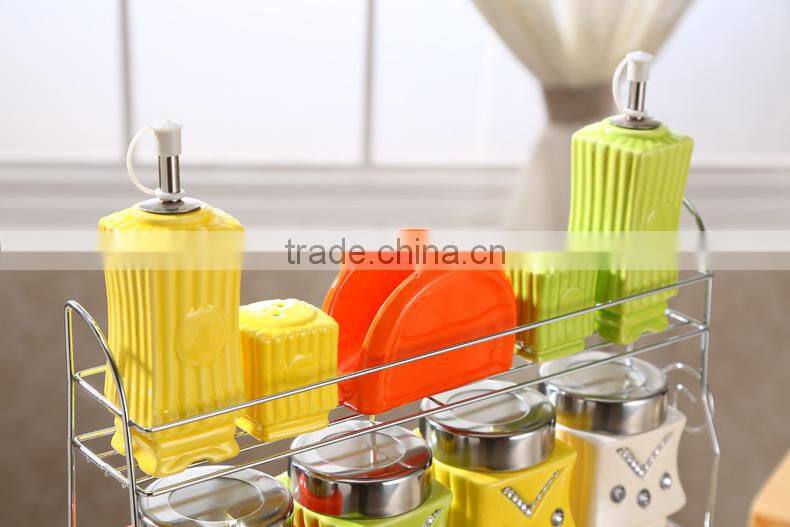 ceramic storage jar with metal stand