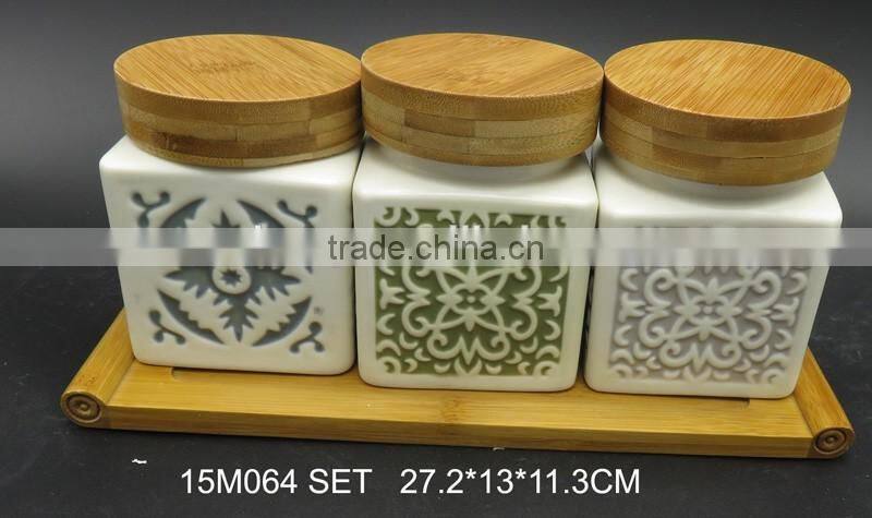 Color Square shape small ceramic jar with cork top and rubber seal
