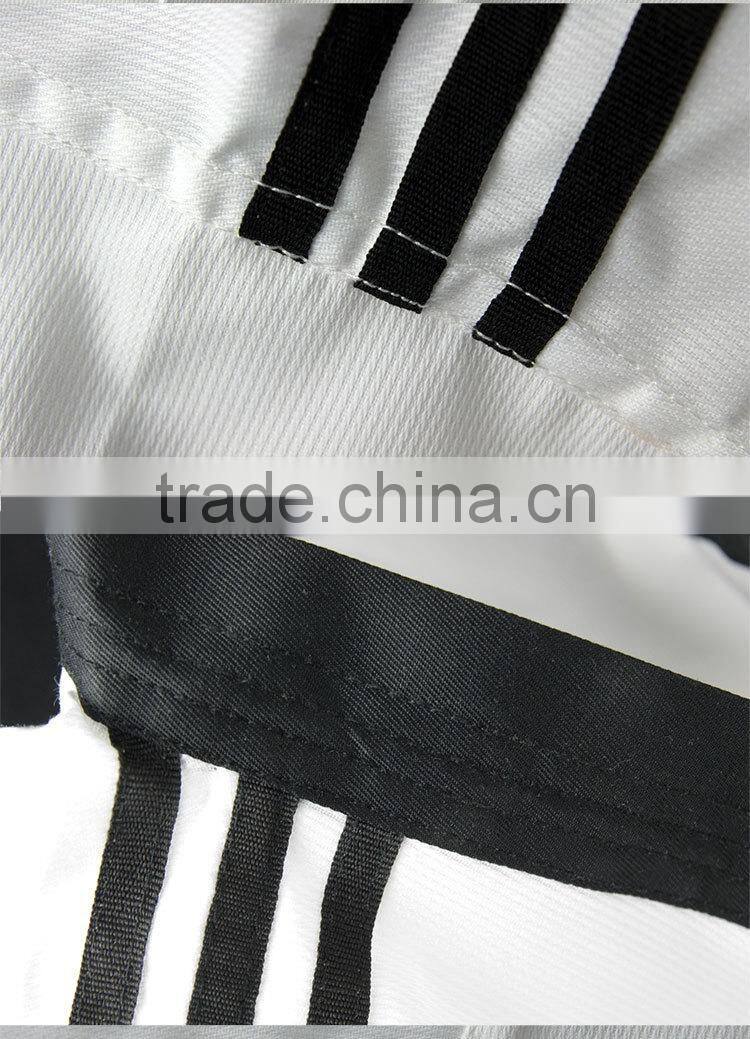 Customized logo embroidery factory lowest price good quality 3 black bars unisex taekwondo uniform