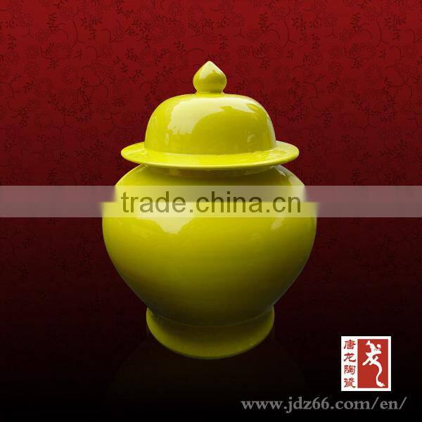 Yellow glazed home decor porcelain unique honey jars for hot sale made in China