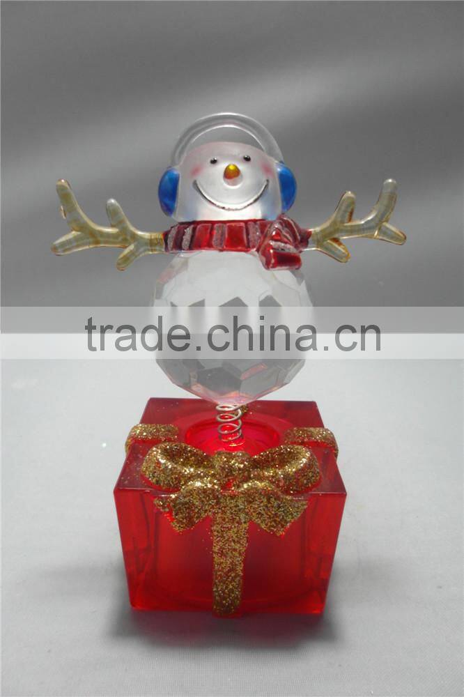 electronic LED light acrylic happy round snowman figurines toys for kids
